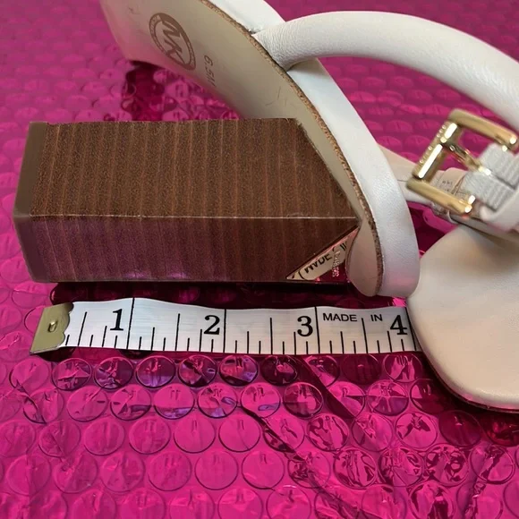 Michael Michael Kors ecru ivory leather strappy wooden heels 6.5 - Picture 9 of 9